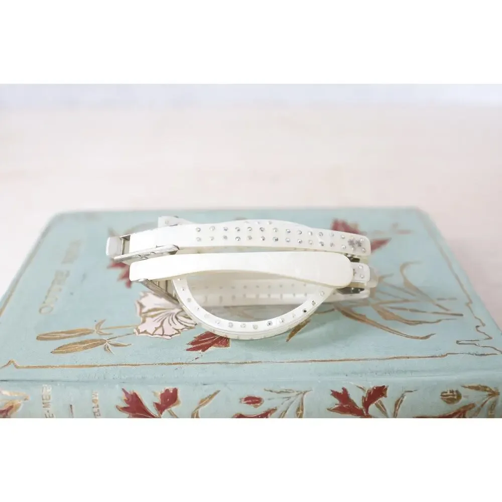 VTG Folding Cat Eye Eyeglasses Rhinestones Mother of Pearl France PARTS REPAIR